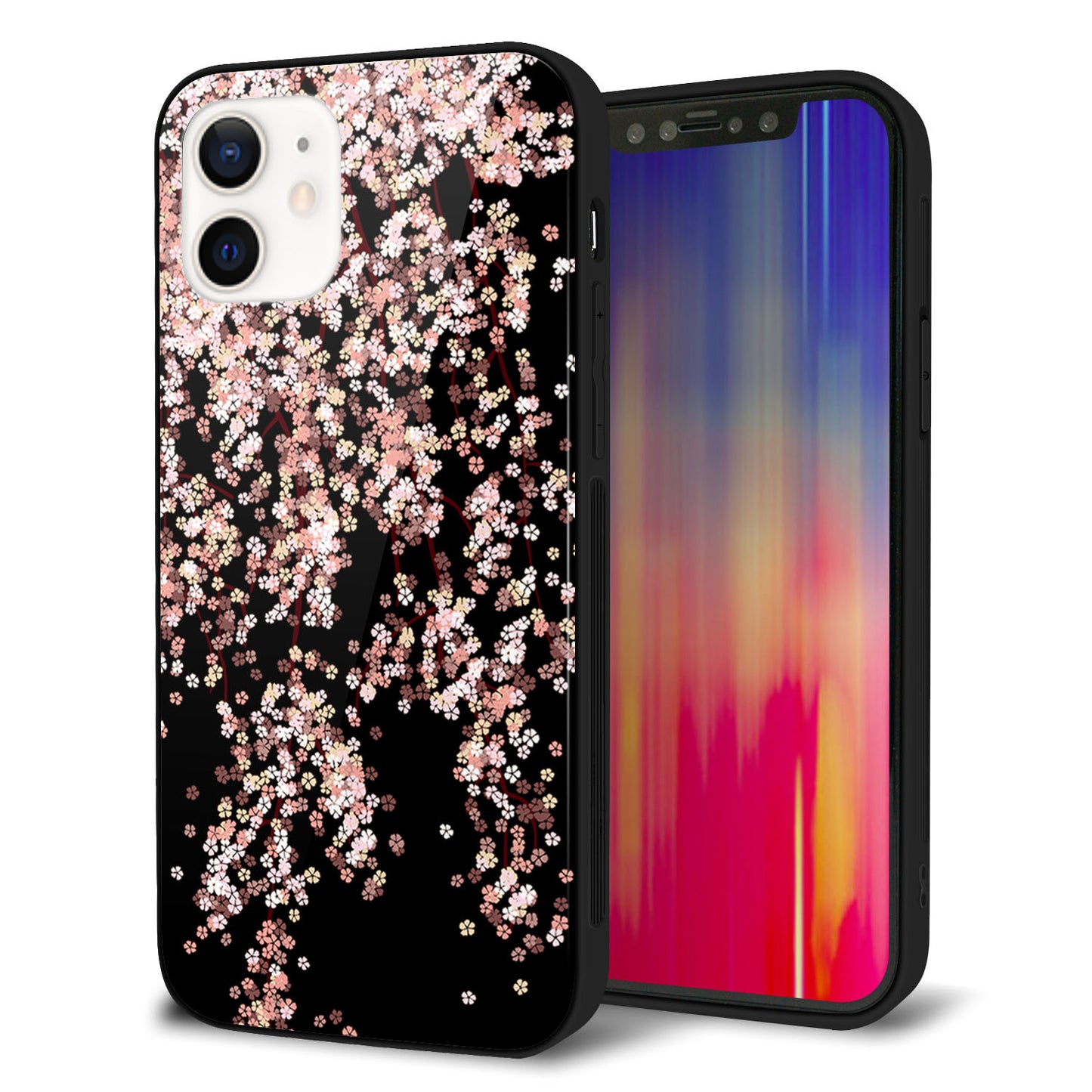 iPhone 12 強化ガラス＆TPUスマホケース ガラプリ【1244 しだれ桜】