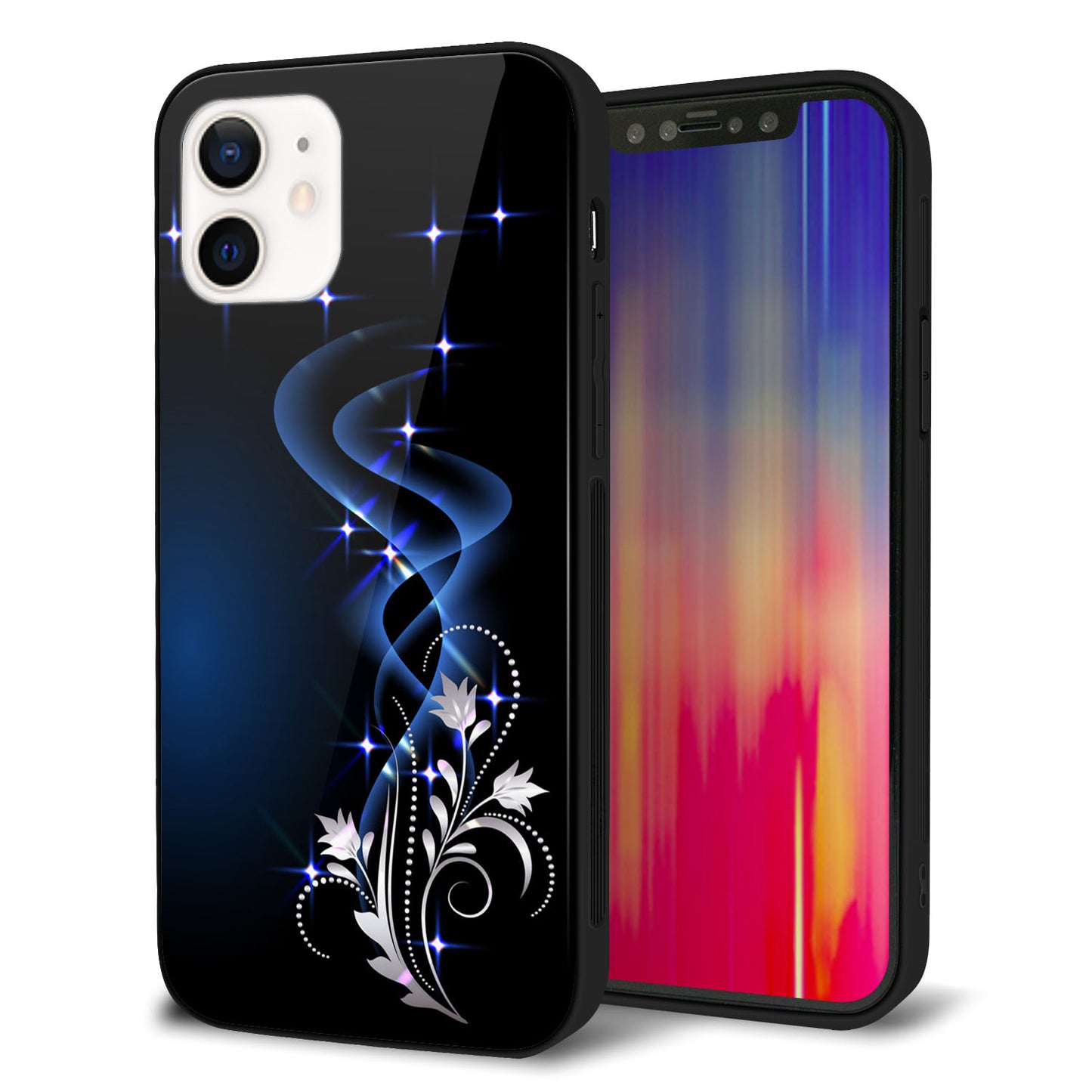 iPhone 12 強化ガラス＆TPUスマホケース ガラプリ【1278 華より昇る流れ】