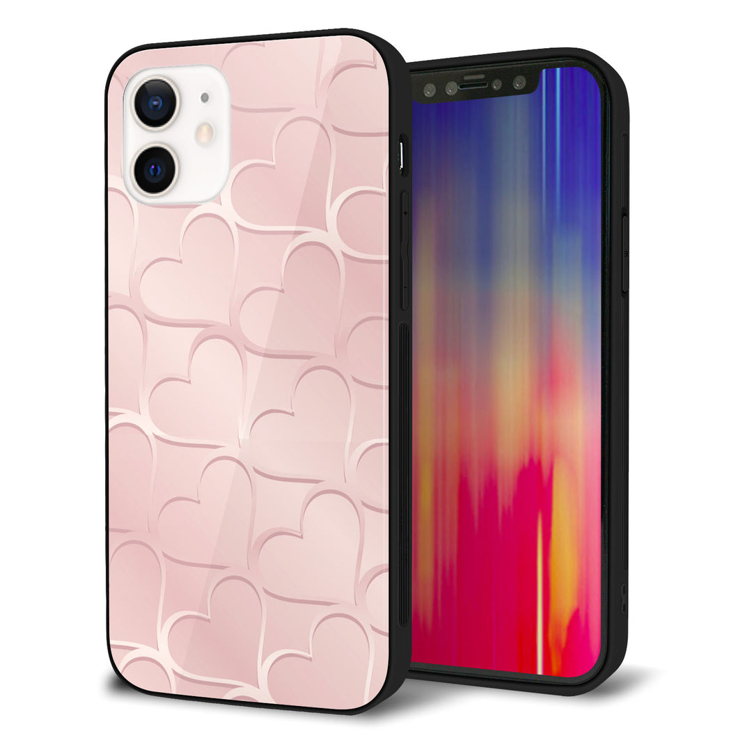 iPhone 12 強化ガラス＆TPUスマホケース ガラプリ【1340 かくれハート（桜色）】