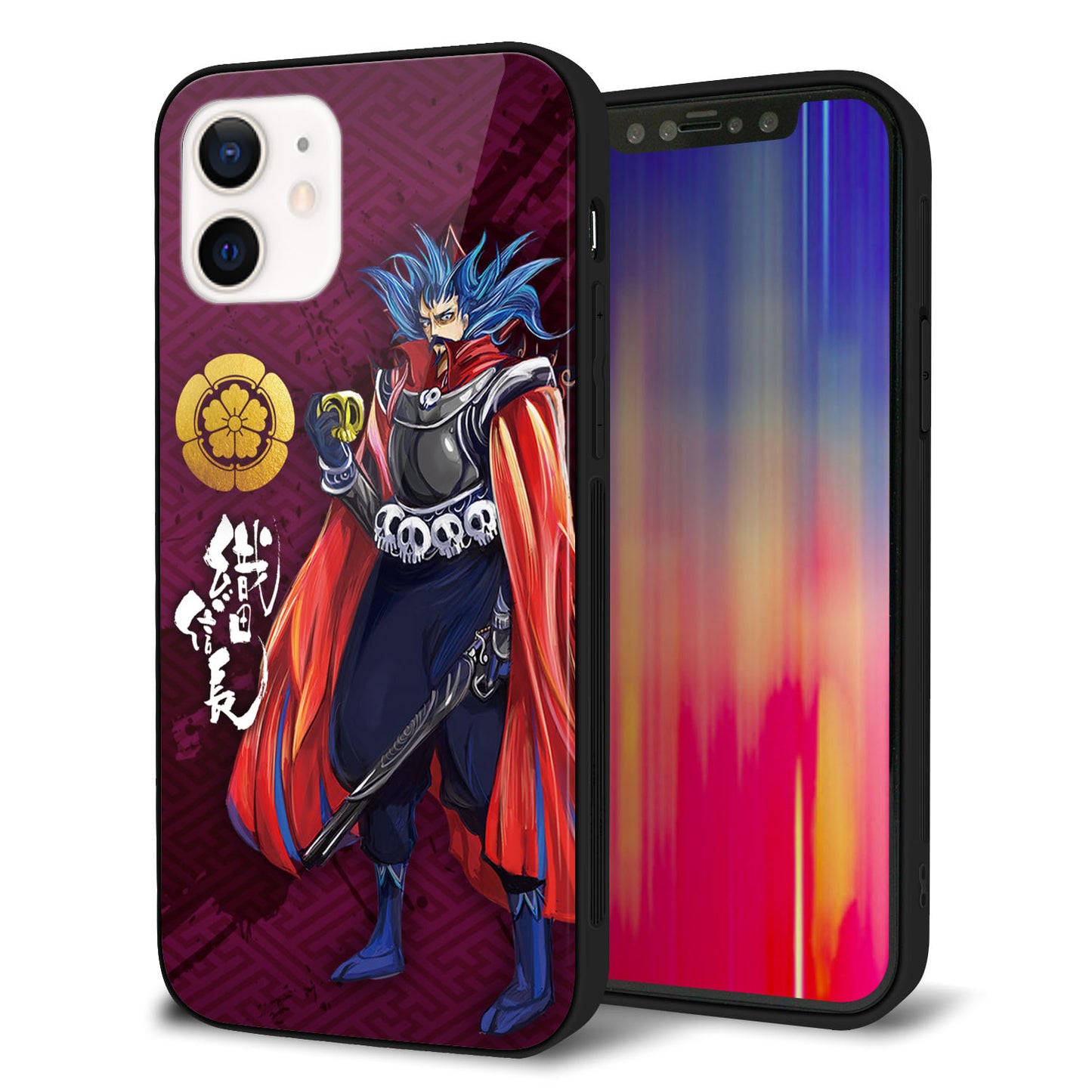 iPhone 12 強化ガラス＆TPUスマホケース ガラプリ【AB808 織田信長 イラストと家紋】