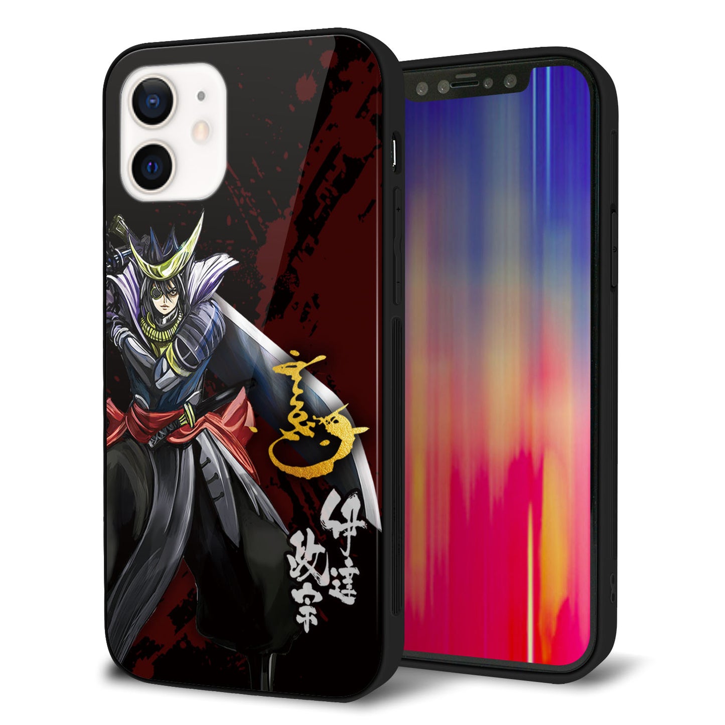iPhone 12 強化ガラス＆TPUスマホケース ガラプリ【AB809 伊達政宗 イラストと花押】