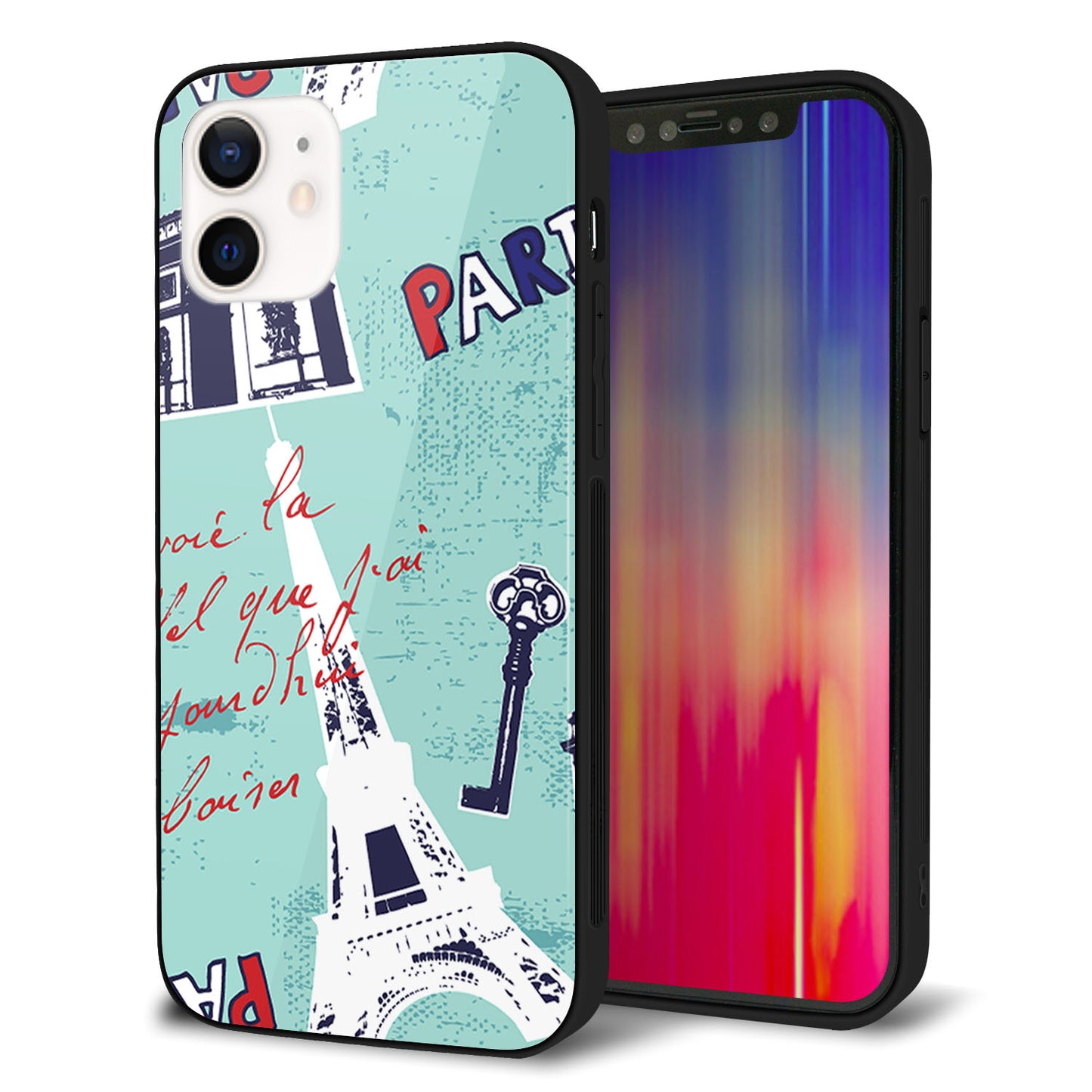 iPhone 12 強化ガラス＆TPUスマホケース ガラプリ【EK812 ビューティフルパリブルー】