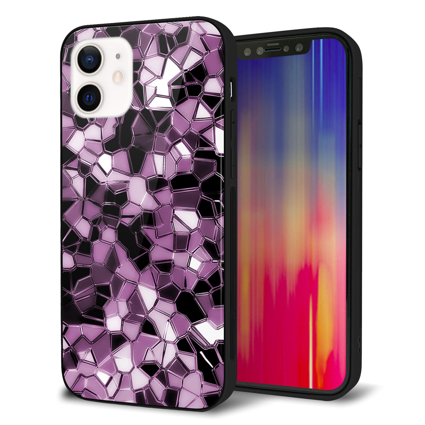 iPhone 12 強化ガラス＆TPUスマホケース ガラプリ【EK837 テクニカルミラーパープル】