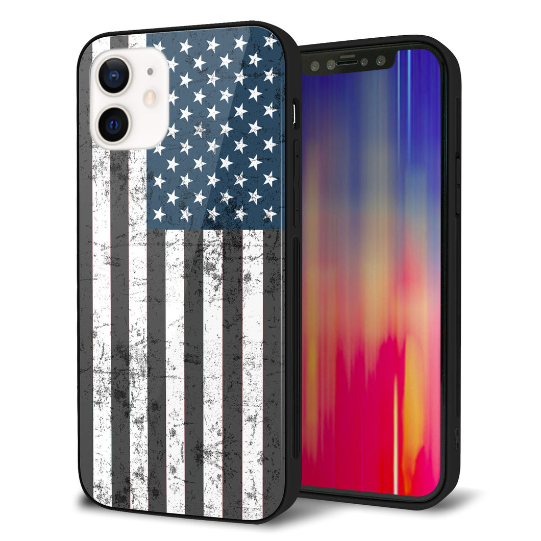 iPhone 12 強化ガラス＆TPUスマホケース ガラプリ【EK864 アメリカンフラッグビンテージ】