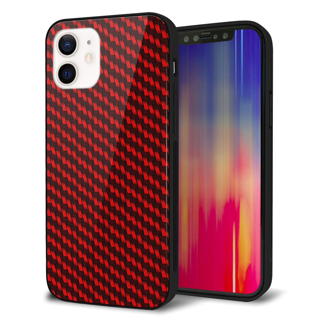 iPhone 12 強化ガラス＆TPUスマホケース ガラプリ【EK906 レッドカーボン】
