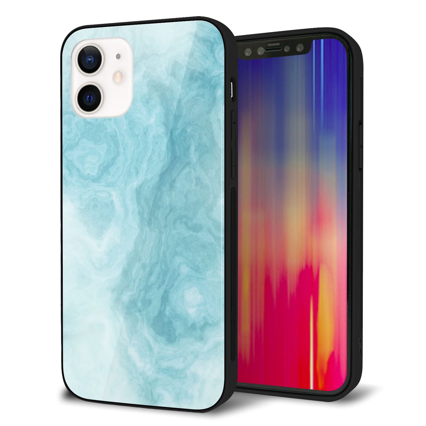 iPhone 12 強化ガラス＆TPUスマホケース ガラプリ【KM868 大理石BL】