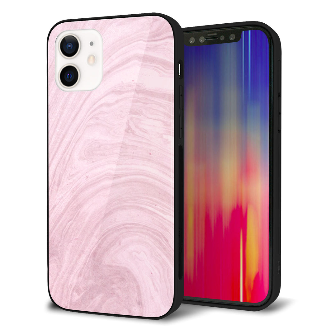 iPhone 12 強化ガラス＆TPUスマホケース ガラプリ【KM873 大理石ラベンダー】