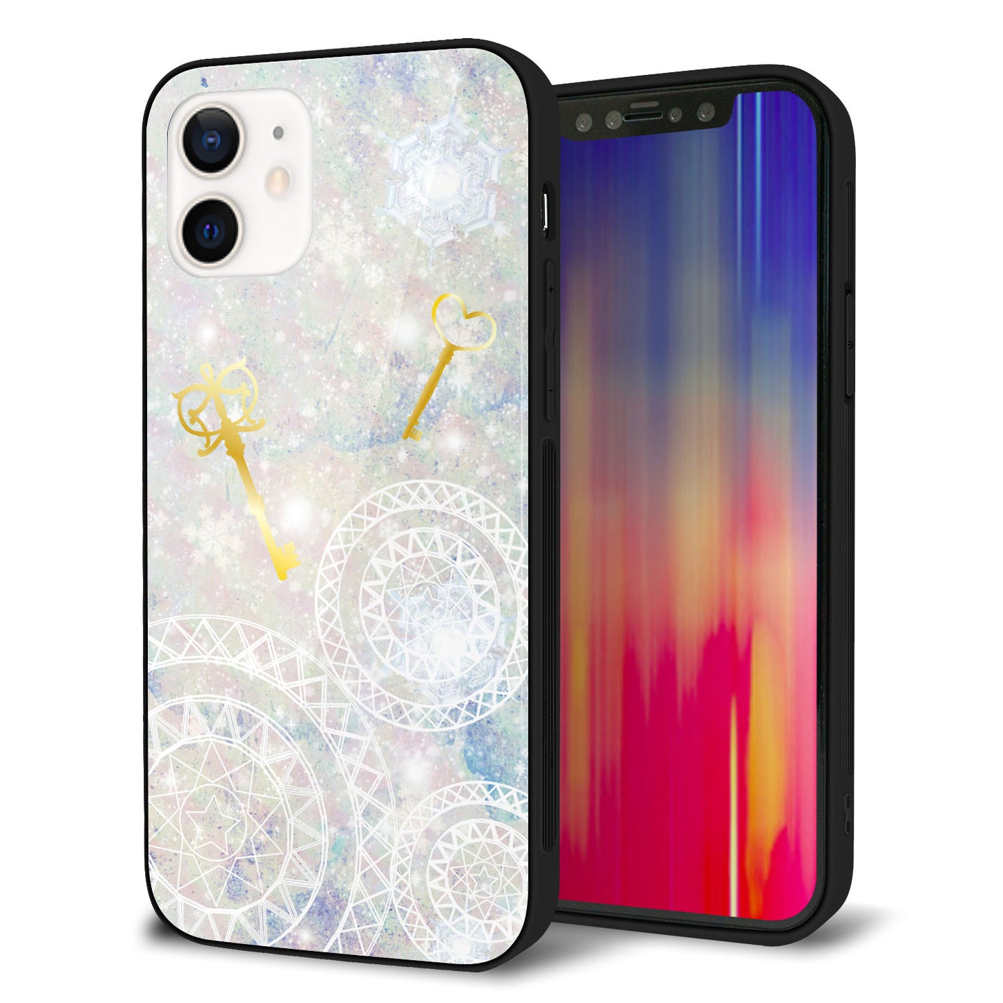 iPhone 12 強化ガラス＆TPUスマホケース ガラプリ【KM881 魔法陣と鍵】