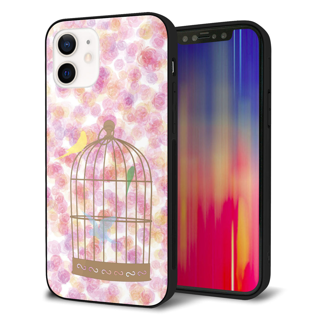 iPhone 12 強化ガラス＆TPUスマホケース ガラプリ【KM882 鳥かご】