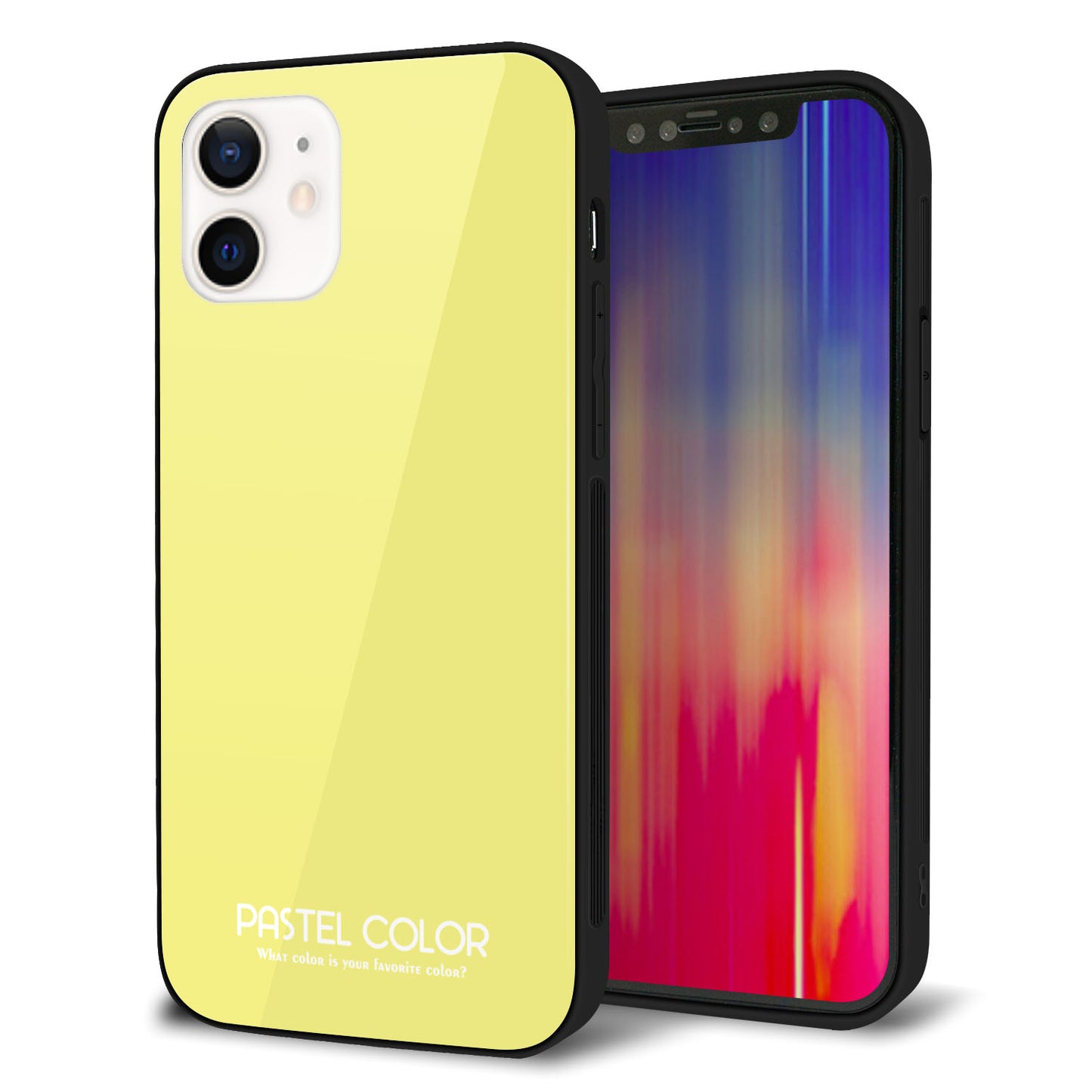 iPhone 12 強化ガラス＆TPUスマホケース ガラプリ【KM897 パステルカラー(パステルイエロー)】