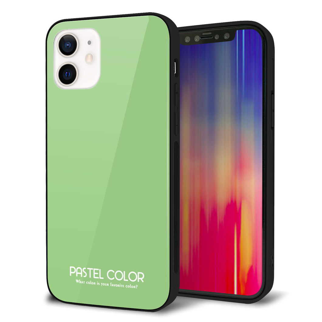 iPhone 12 強化ガラス＆TPUスマホケース ガラプリ【KM898 パステルカラー(パステルグリーン)】