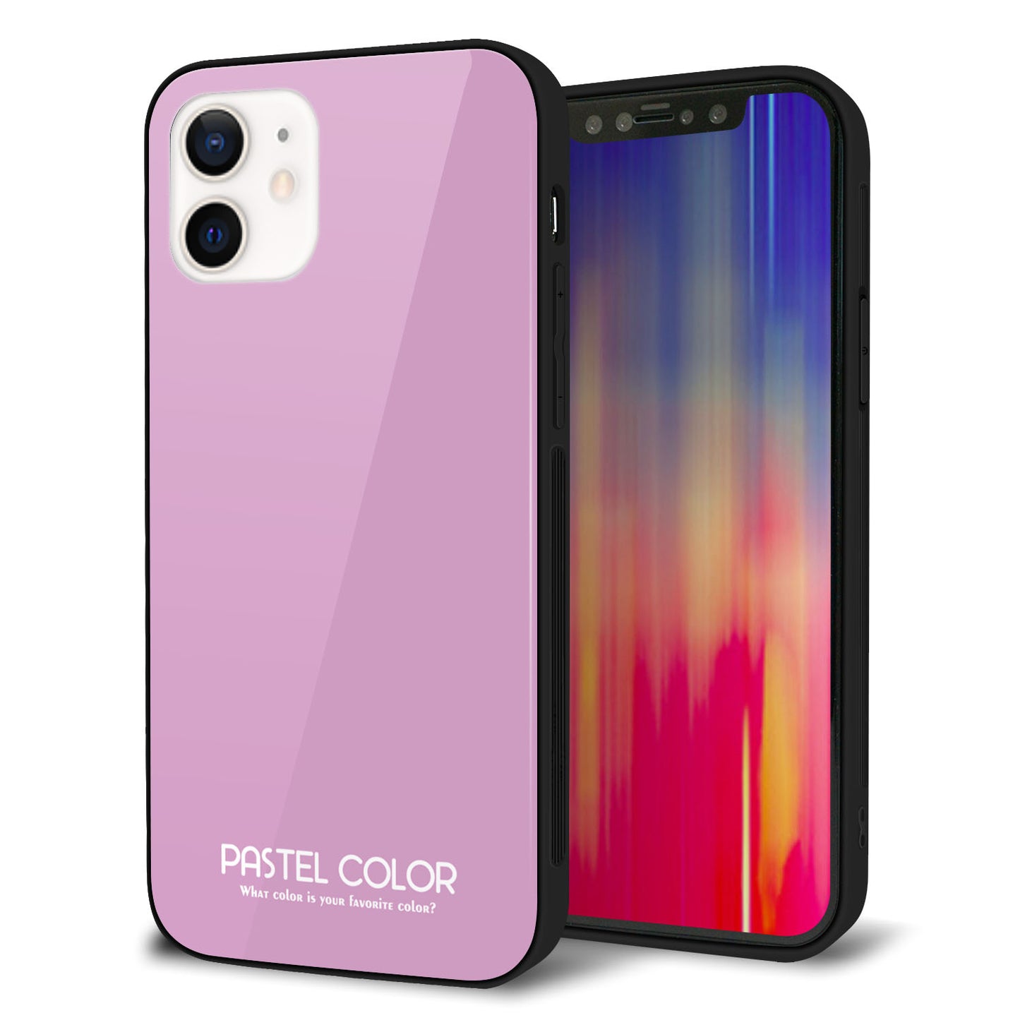 iPhone 12 強化ガラス＆TPUスマホケース ガラプリ【KM901 パステルカラー(パステルラベンダー)】