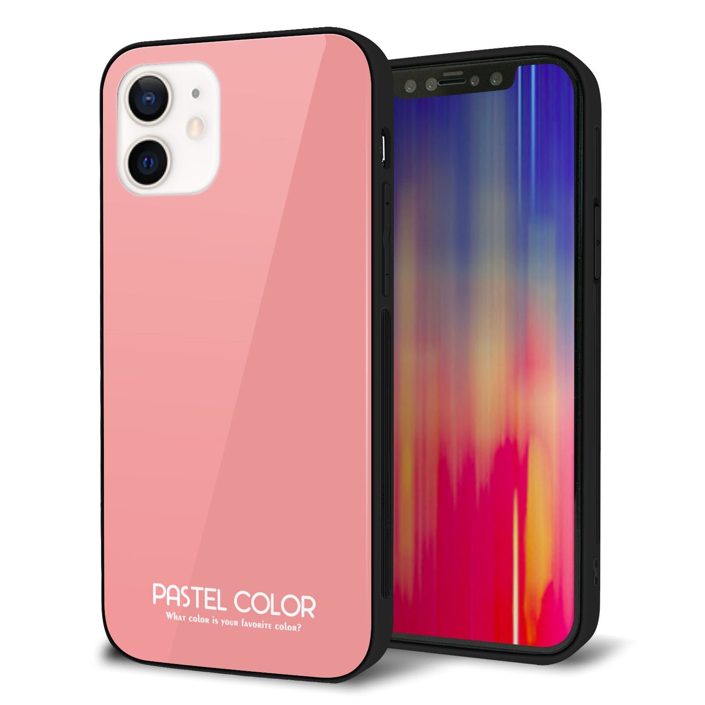 iPhone 12 強化ガラス＆TPUスマホケース ガラプリ【KM902 パステルカラー(パステルレッド)】