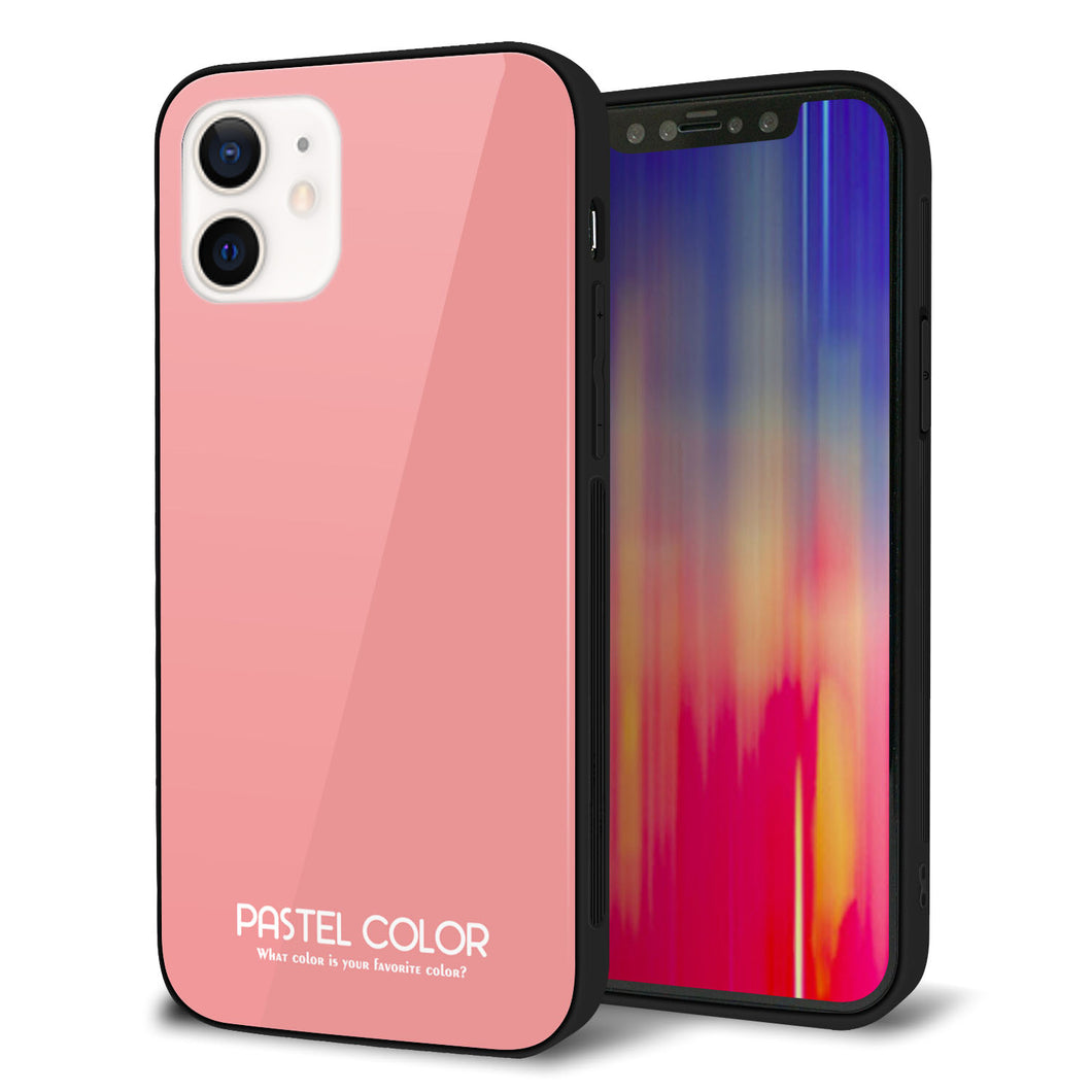 iPhone 12 強化ガラス＆TPUスマホケース ガラプリ【KM902 パステルカラー(パステルレッド)】