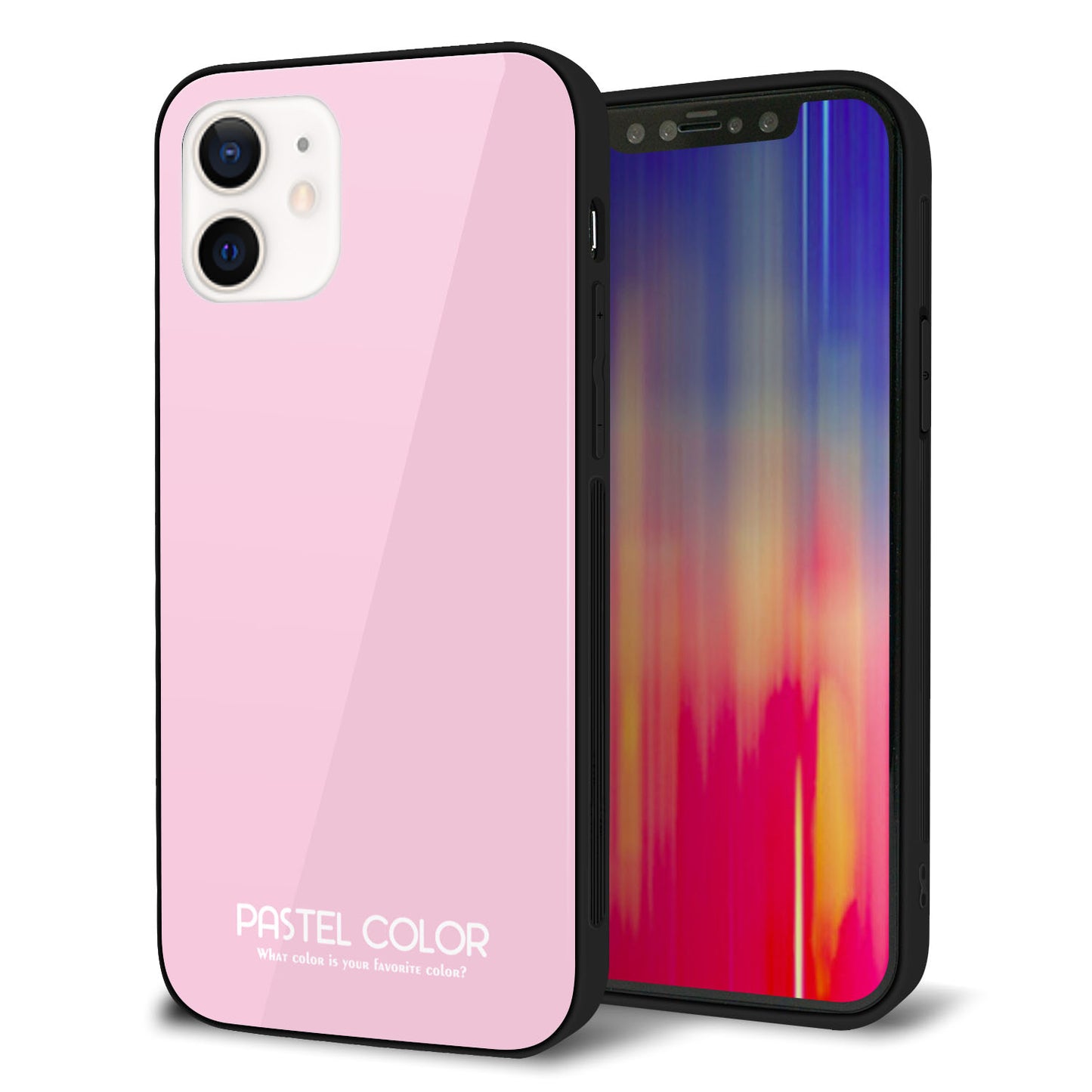 iPhone 12 強化ガラス＆TPUスマホケース ガラプリ【KM903 パステルカラー(パステルローズピンク)】
