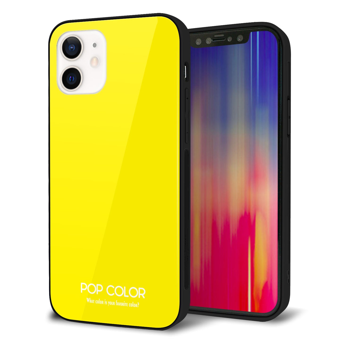 iPhone 12 強化ガラス＆TPUスマホケース ガラプリ【KM904 ポップカラー(イエロー)】