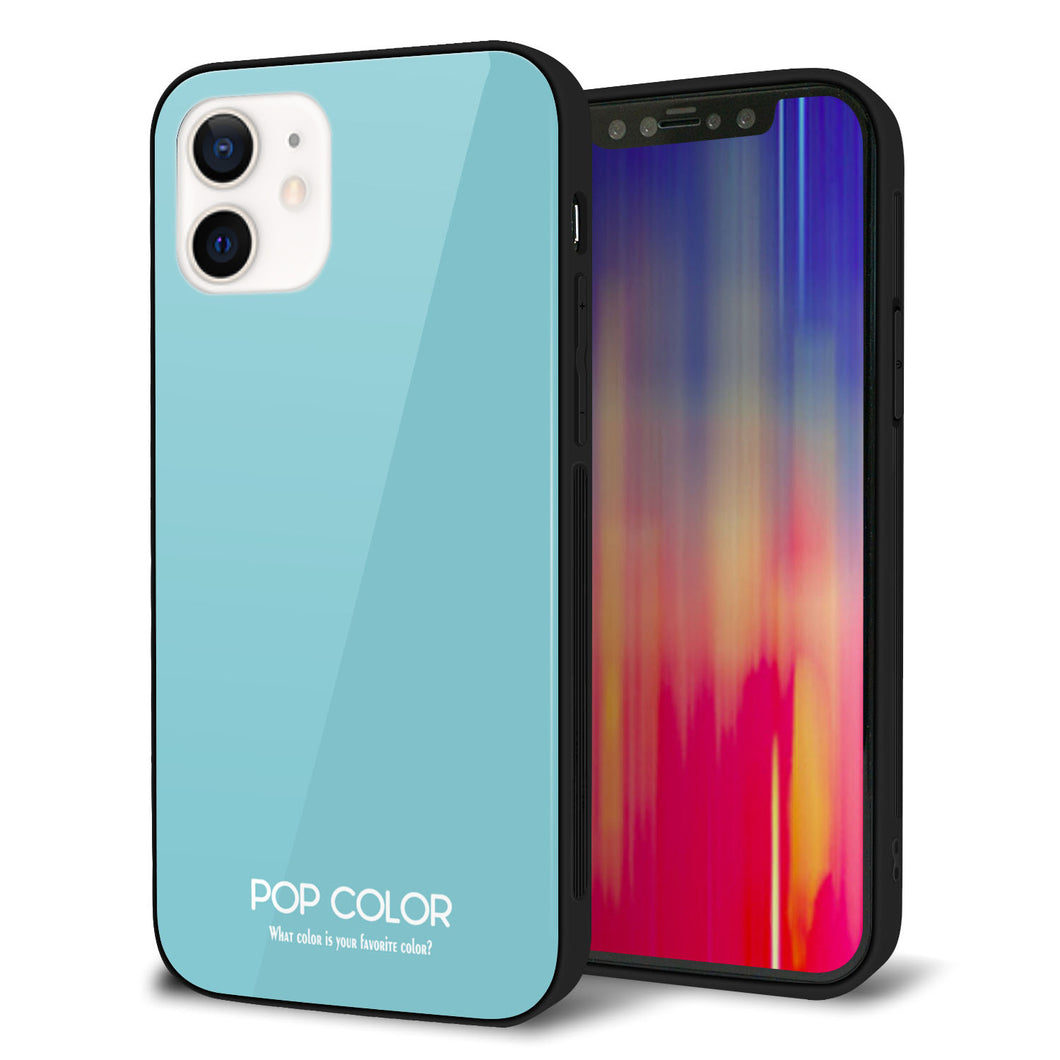 iPhone 12 強化ガラス＆TPUスマホケース ガラプリ【KM905 ポップカラー(エメラルドブルー)】