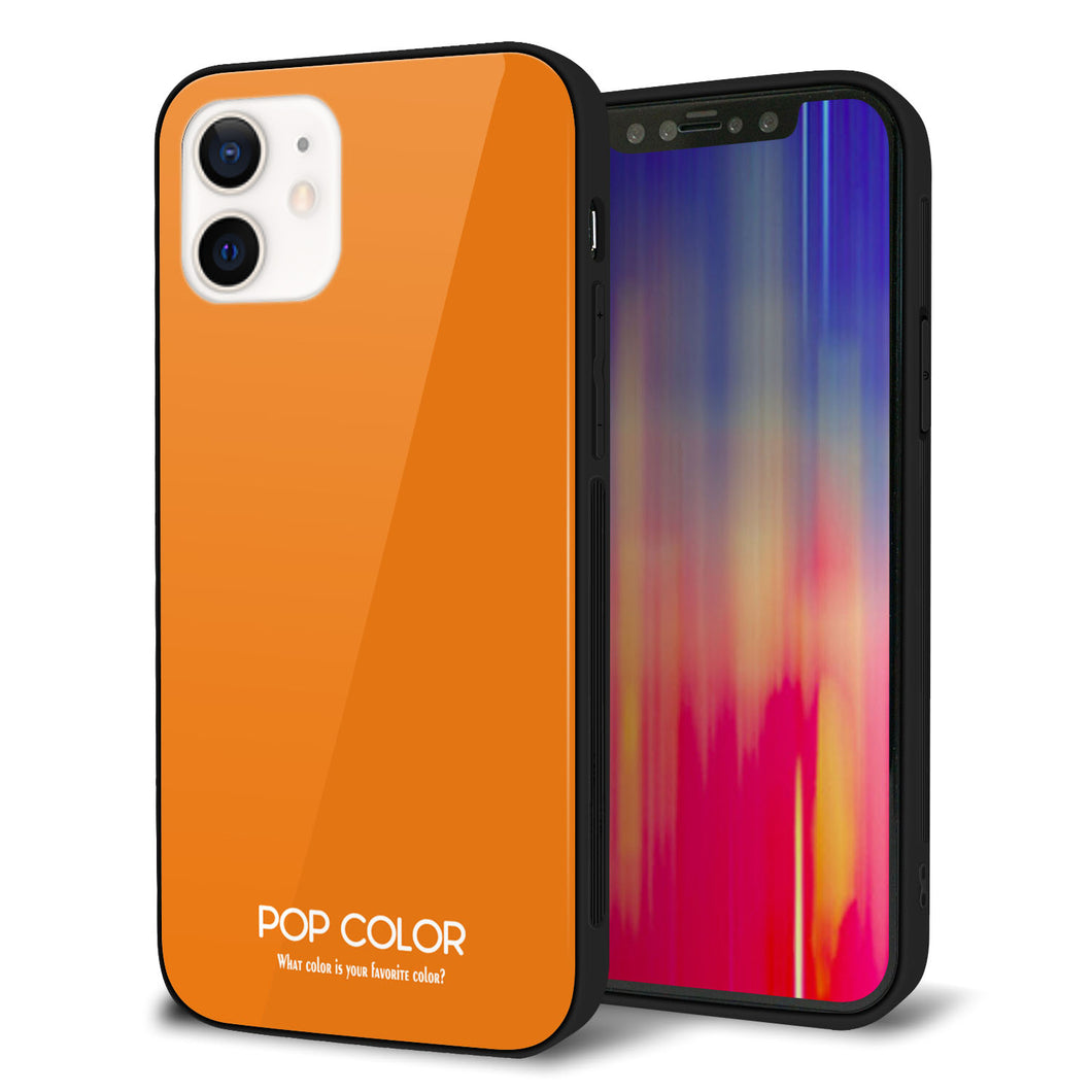 iPhone 12 強化ガラス＆TPUスマホケース ガラプリ【KM906 ポップカラー(オレンジ)】