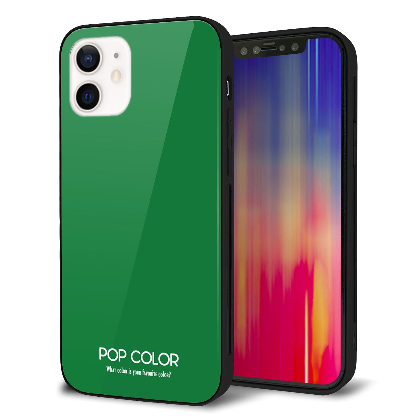 iPhone 12 強化ガラス＆TPUスマホケース ガラプリ【KM907 ポップカラー(グリーン)】