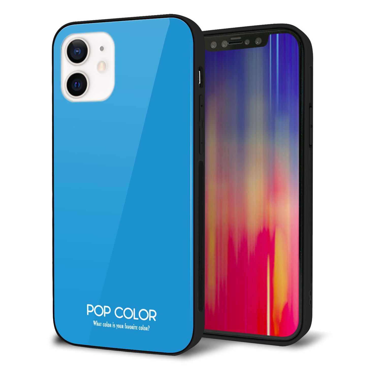 iPhone 12 強化ガラス＆TPUスマホケース ガラプリ【KM908 ポップカラー(スカイブルー)】