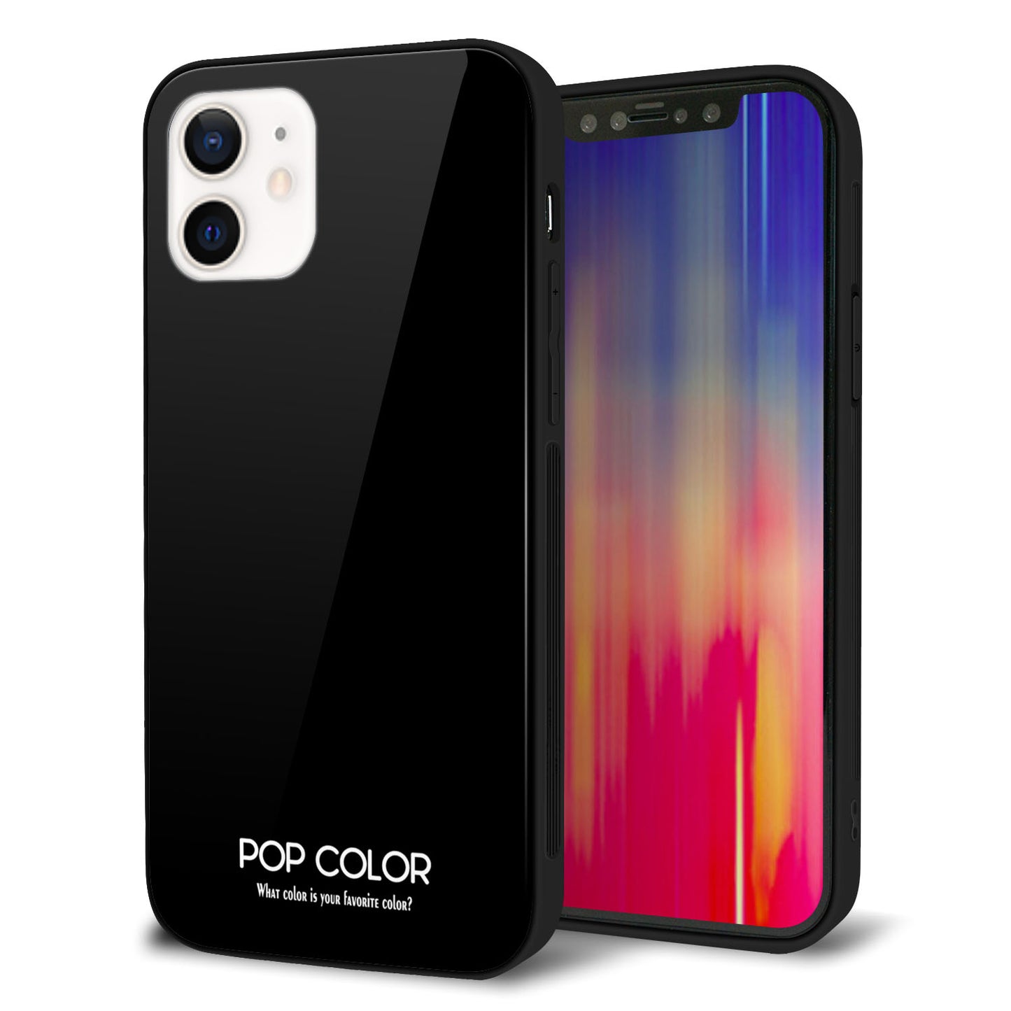 iPhone 12 強化ガラス＆TPUスマホケース ガラプリ【KM911 ポップカラー(ブラック)】