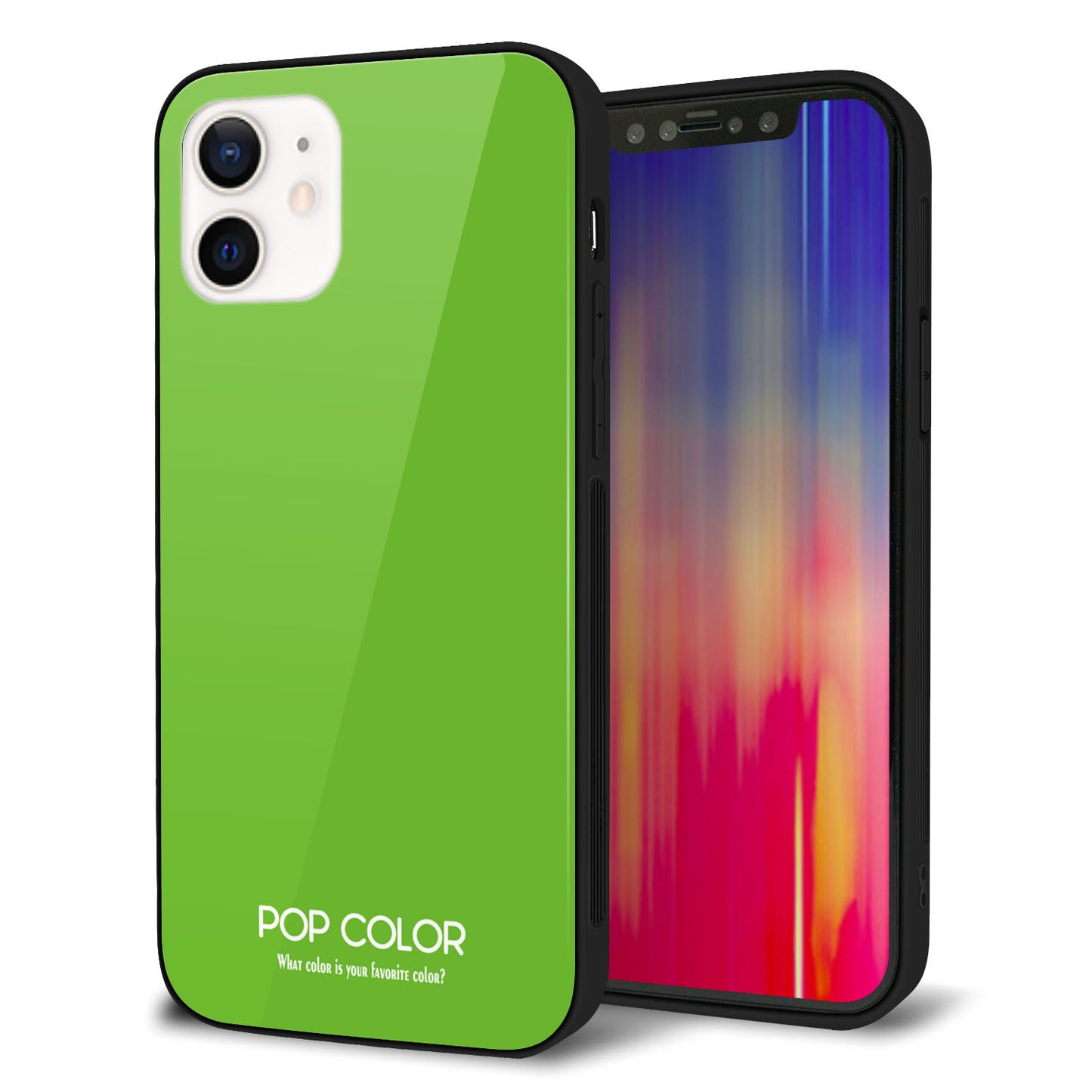 iPhone 12 強化ガラス＆TPUスマホケース ガラプリ【KM914 ポップカラー(ライム)】