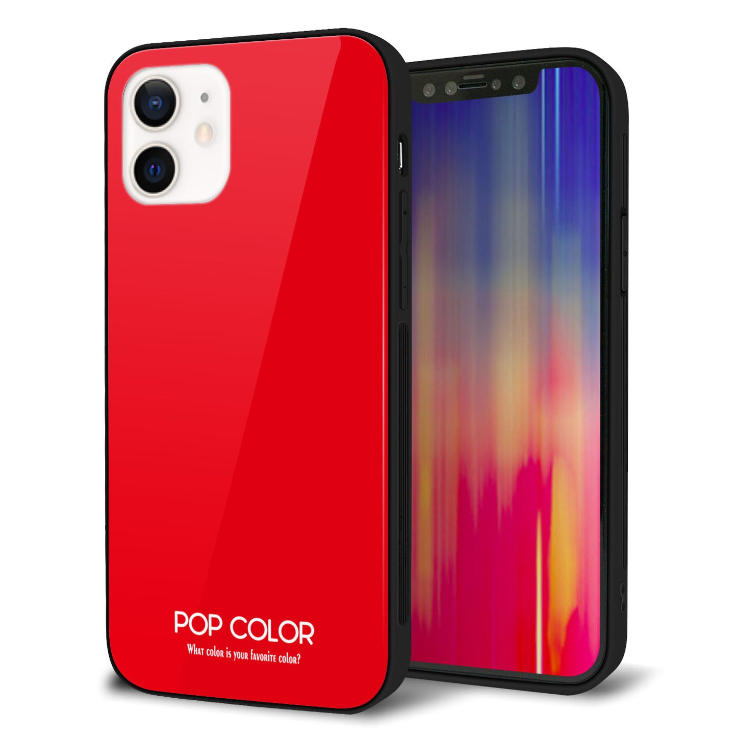 iPhone 12 強化ガラス＆TPUスマホケース ガラプリ【KM915 ポップカラー(レッド)】