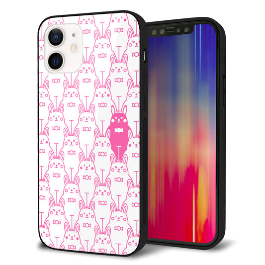 iPhone 12 強化ガラス＆TPUスマホケース ガラプリ【MA914 パターン ウサギ】