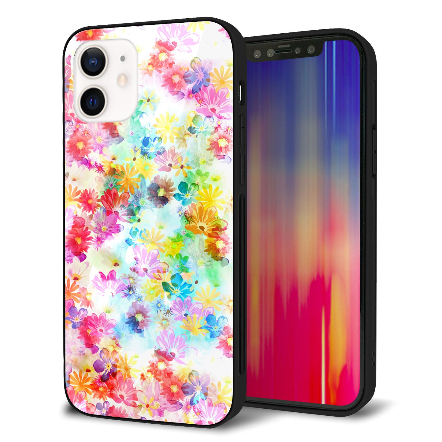 iPhone 12 強化ガラス＆TPUスマホケース ガラプリ【SC876 リバティプリント プレスドフラワー（ホワイト）】