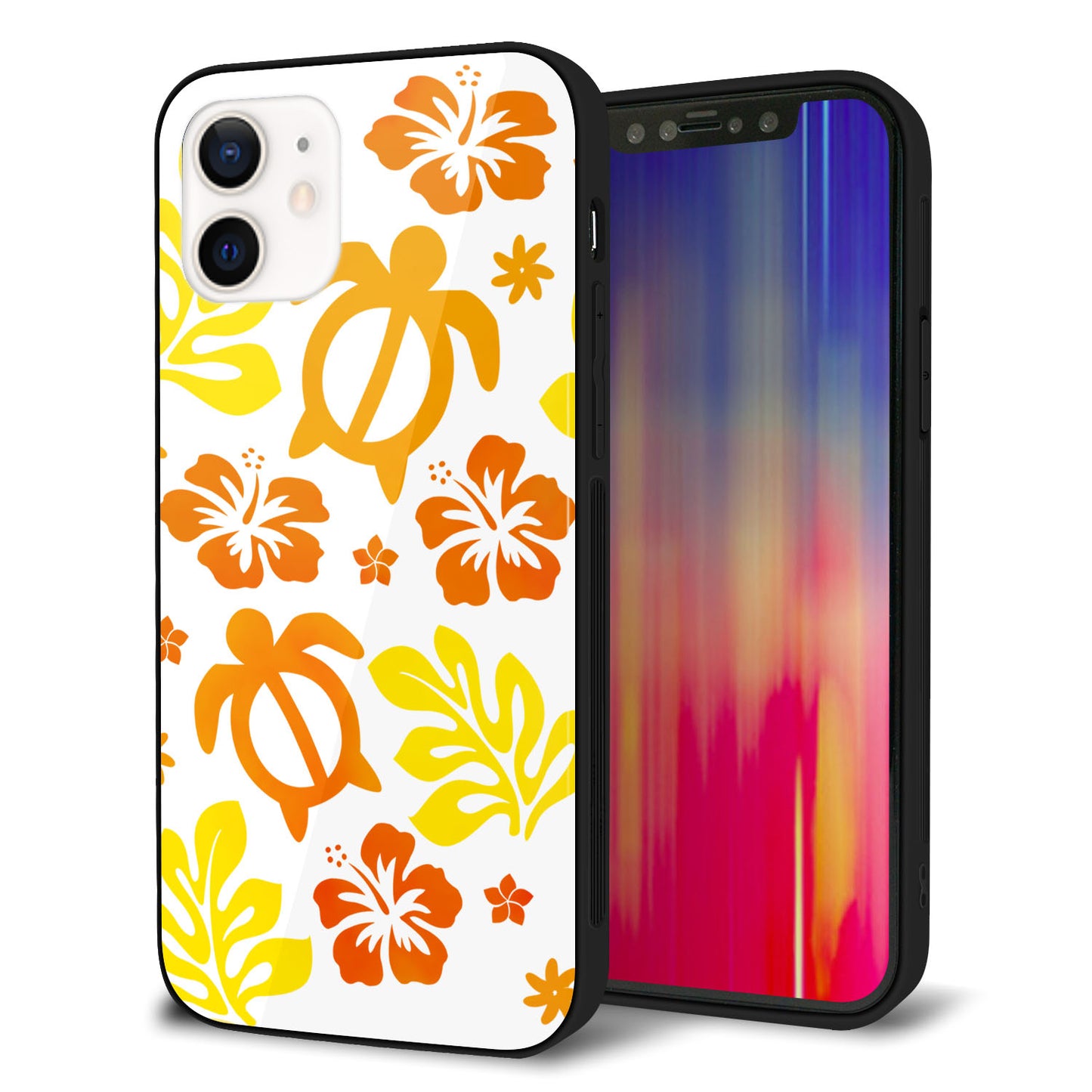 iPhone 12 強化ガラス＆TPUスマホケース ガラプリ【SC877 ハワイアンアロハホヌ（イエロー）】