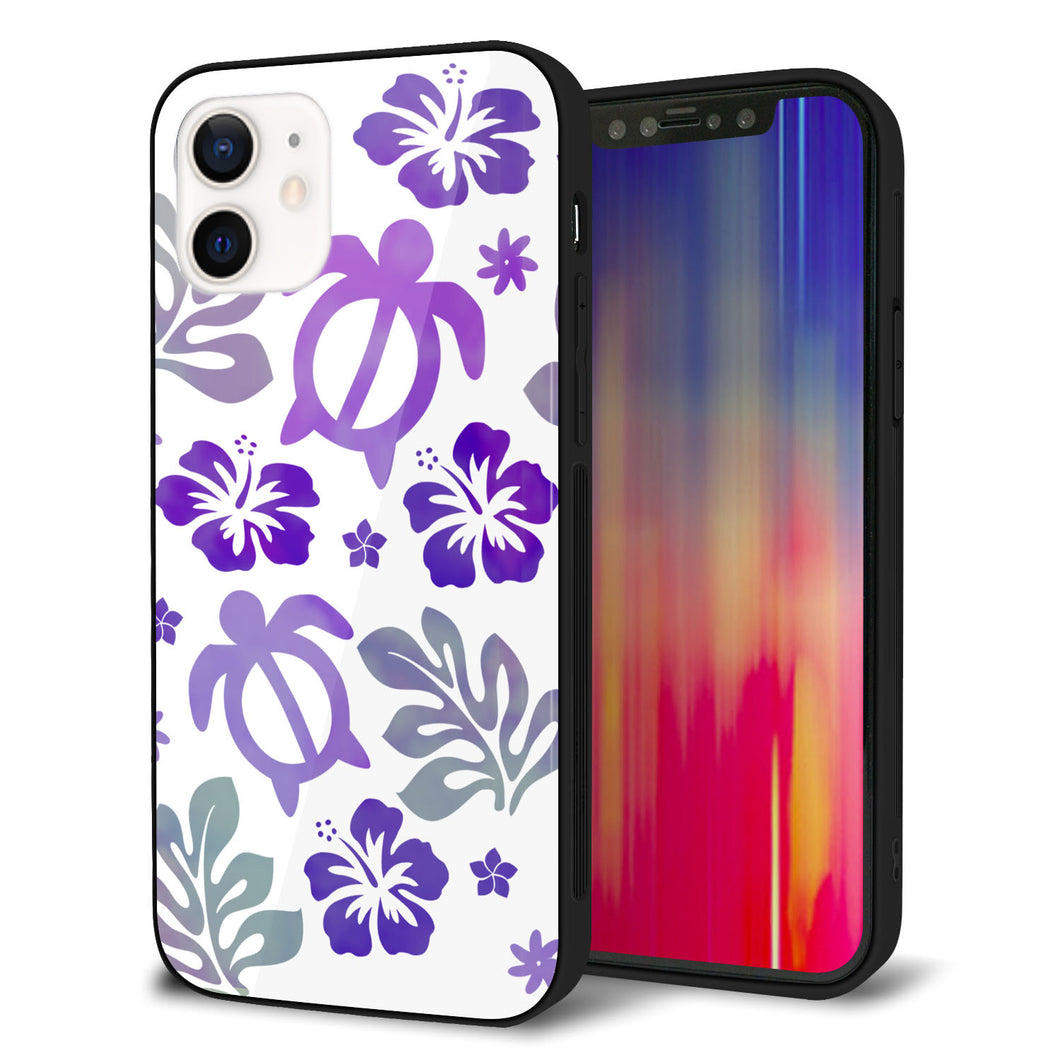 iPhone 12 強化ガラス＆TPUスマホケース ガラプリ【SC878 ハワイアンアロハホヌ（パープル）】