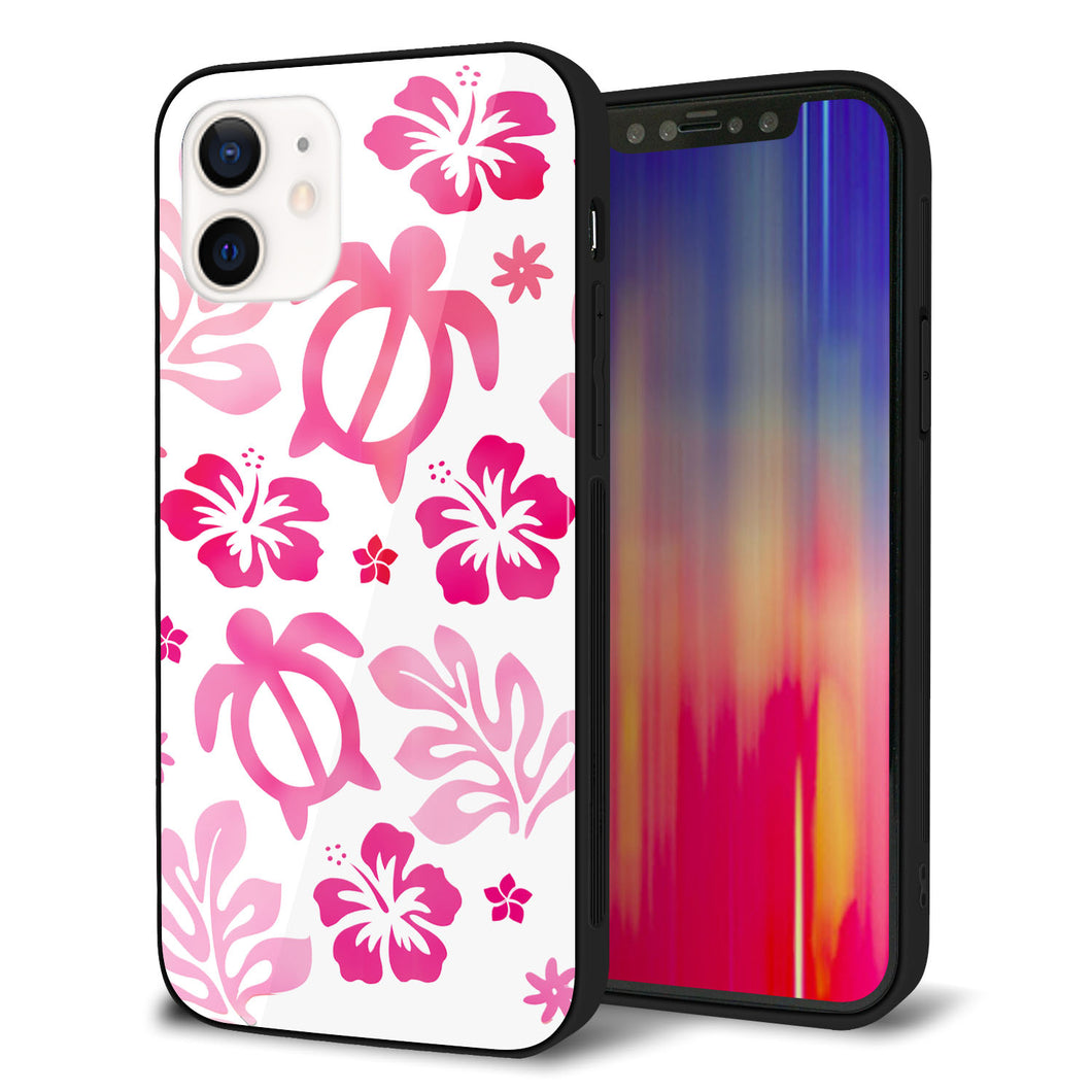 iPhone 12 強化ガラス＆TPUスマホケース ガラプリ【SC879 ハワイアンアロハホヌ（ピンク）】