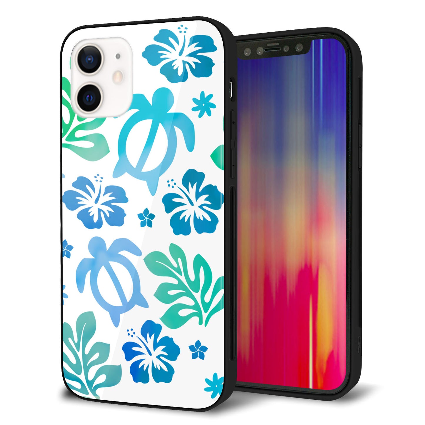 iPhone 12 強化ガラス＆TPUスマホケース ガラプリ【SC880 ハワイアンアロハホヌ（ブルー）】