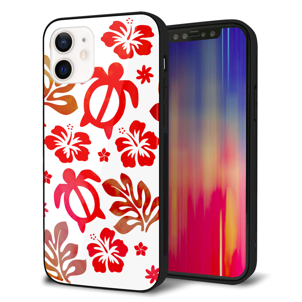 iPhone 12 強化ガラス＆TPUスマホケース ガラプリ【SC881 ハワイアンアロハホヌ（レッド）】