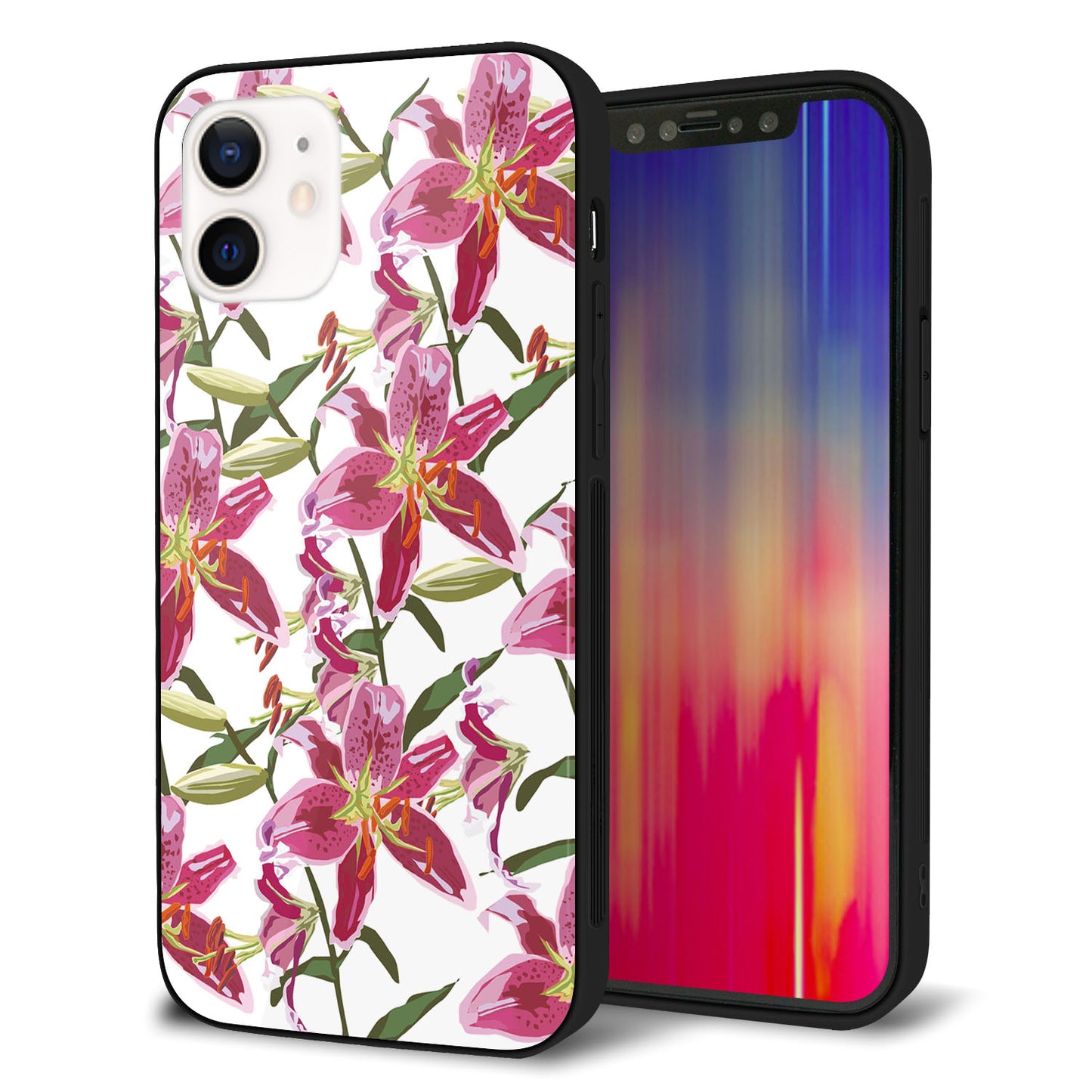 iPhone 12 強化ガラス＆TPUスマホケース ガラプリ【SC892 ボタニカル スカーレットリリー】