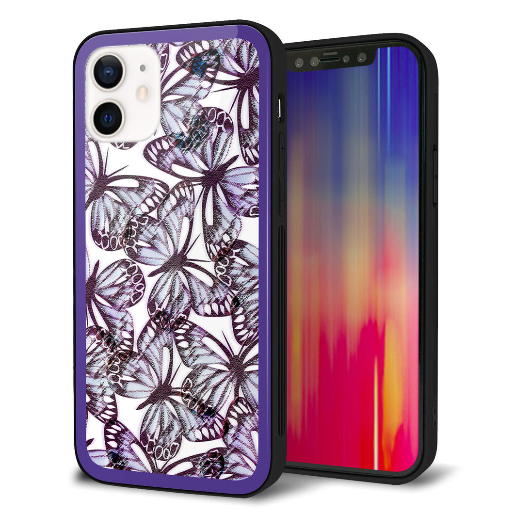 iPhone 12 強化ガラス＆TPUスマホケース ガラプリ【SC903 ガーデンバタフライ パープル】