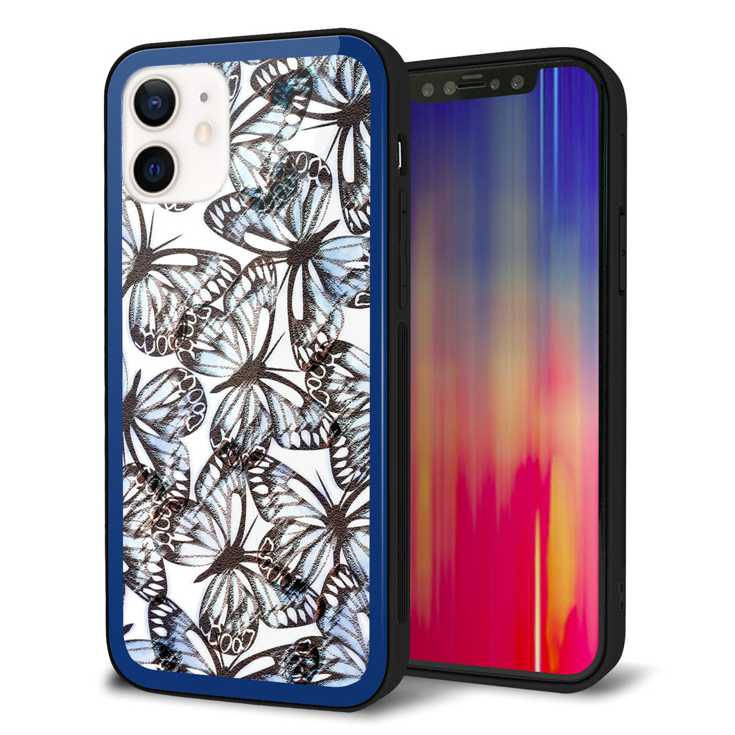 iPhone 12 強化ガラス＆TPUスマホケース ガラプリ【SC906 ガーデンバタフライ ブルー】