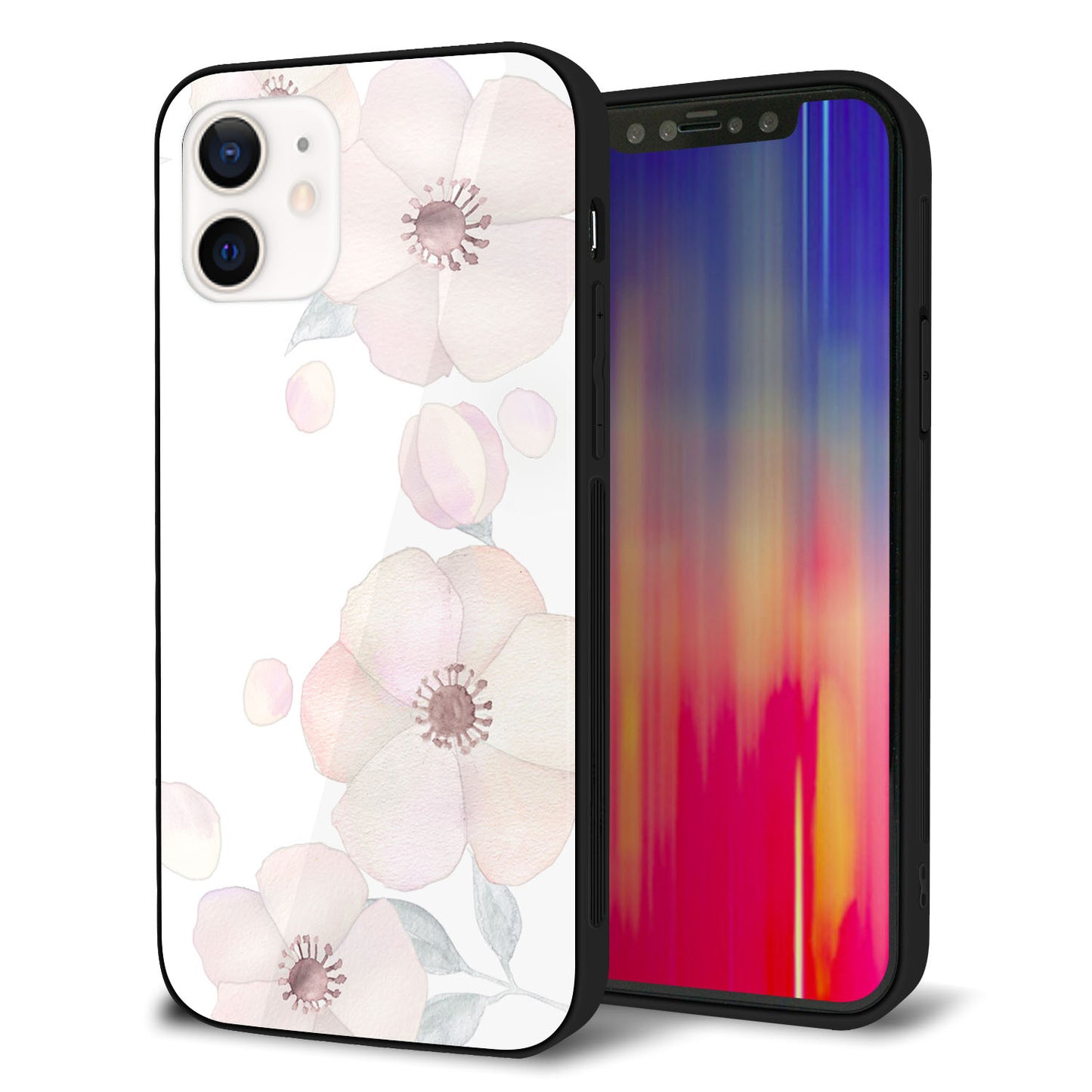 iPhone 12 強化ガラス＆TPUスマホケース ガラプリ【SC948 ドゥ・フルール（ホワイト）】