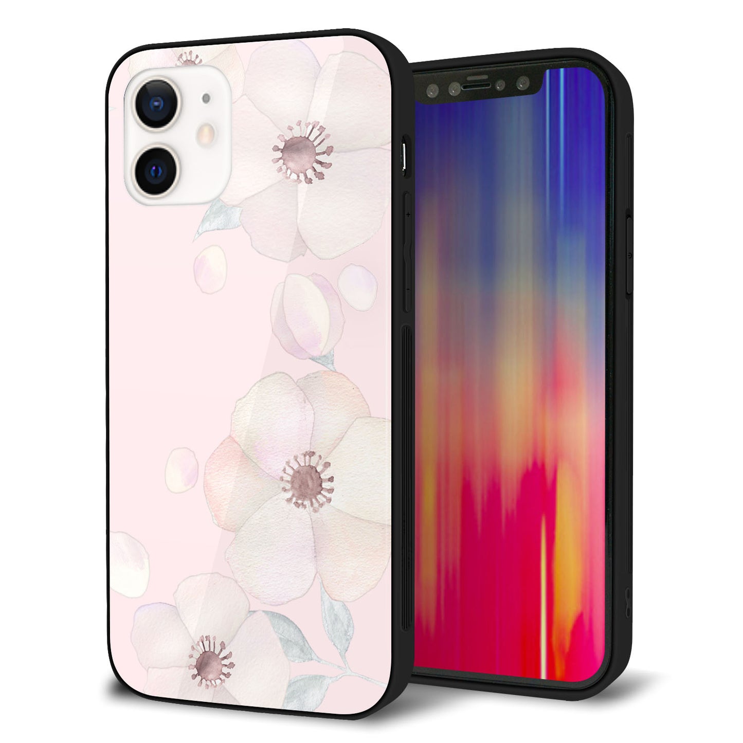 iPhone 12 強化ガラス＆TPUスマホケース ガラプリ【SC949 ドゥ・フルール（オフピンク）】