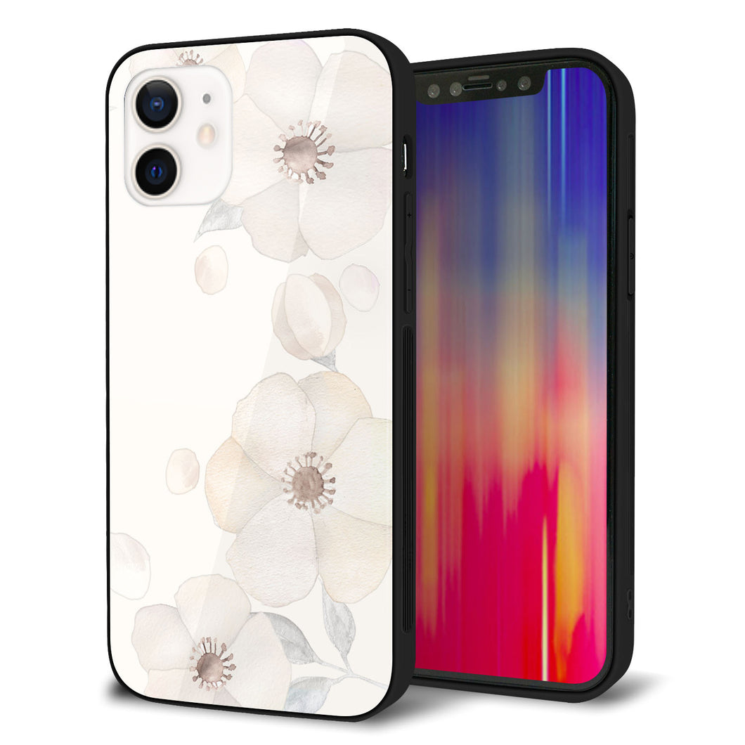 iPhone 12 強化ガラス＆TPUスマホケース ガラプリ【SC952 ドゥ・フルール（セピア）】