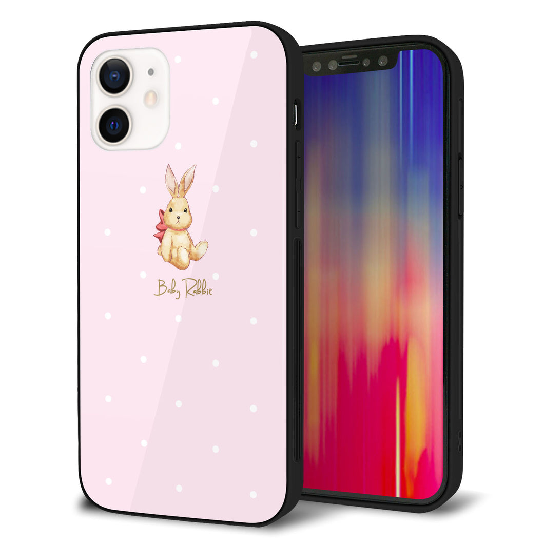 iPhone 12 強化ガラス＆TPUスマホケース ガラプリ【SC978 Baby Rabbit ピンク ガラプリ】