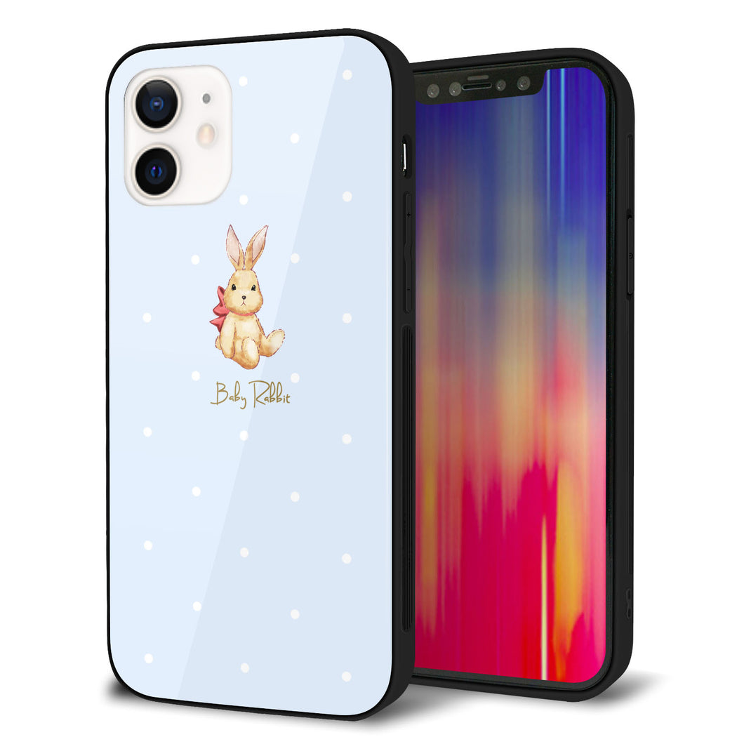 iPhone 12 強化ガラス＆TPUスマホケース ガラプリ【SC980 Baby Rabbit ブルー ガラプリ】