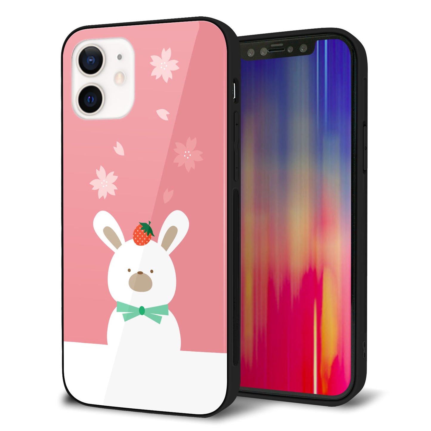 iPhone 12 強化ガラス＆TPUスマホケース ガラプリ【TA016 春うさぎ】