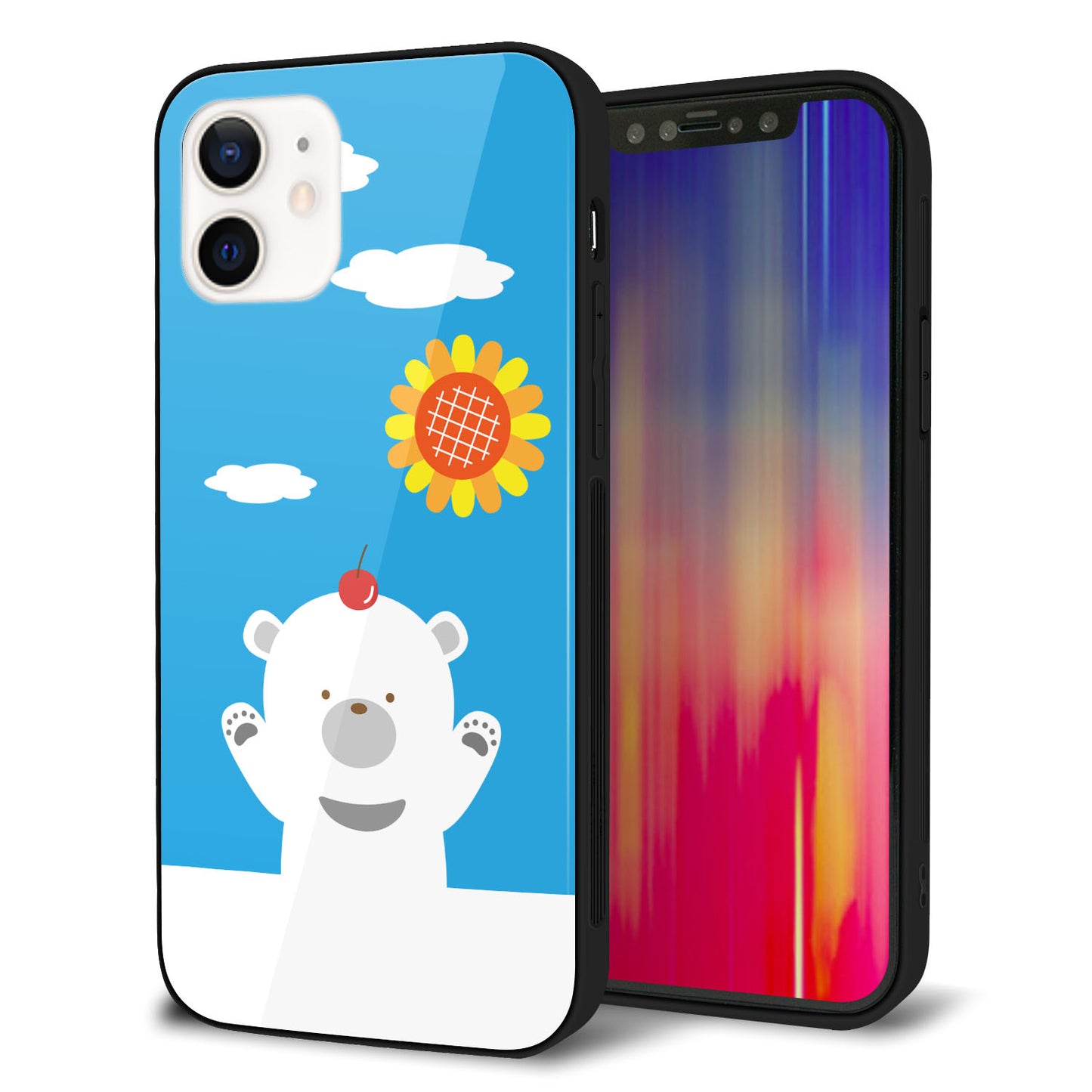 iPhone 12 強化ガラス＆TPUスマホケース ガラプリ【TA017 夏くま】