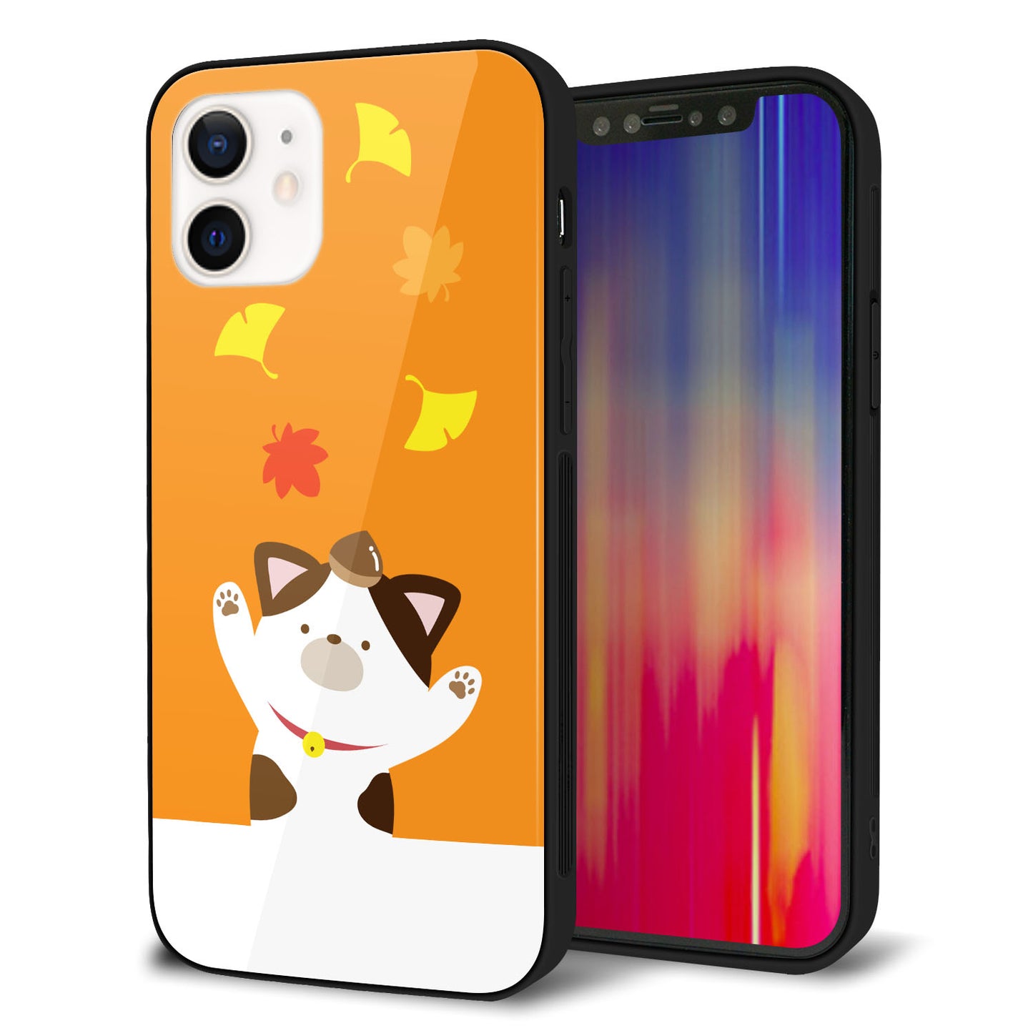 iPhone 12 強化ガラス＆TPUスマホケース ガラプリ【TA018 秋みけ】