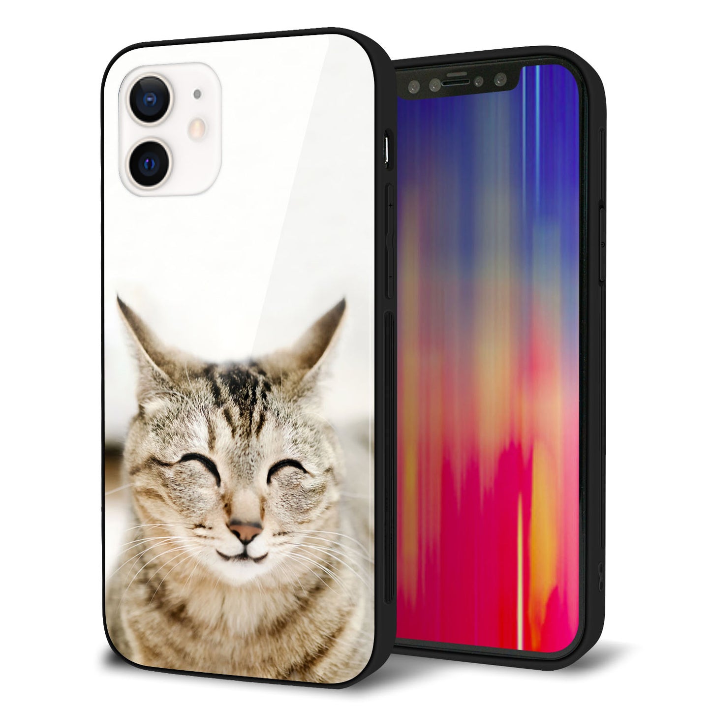 iPhone 12 強化ガラス＆TPUスマホケース ガラプリ【VA801 笑福ねこ】