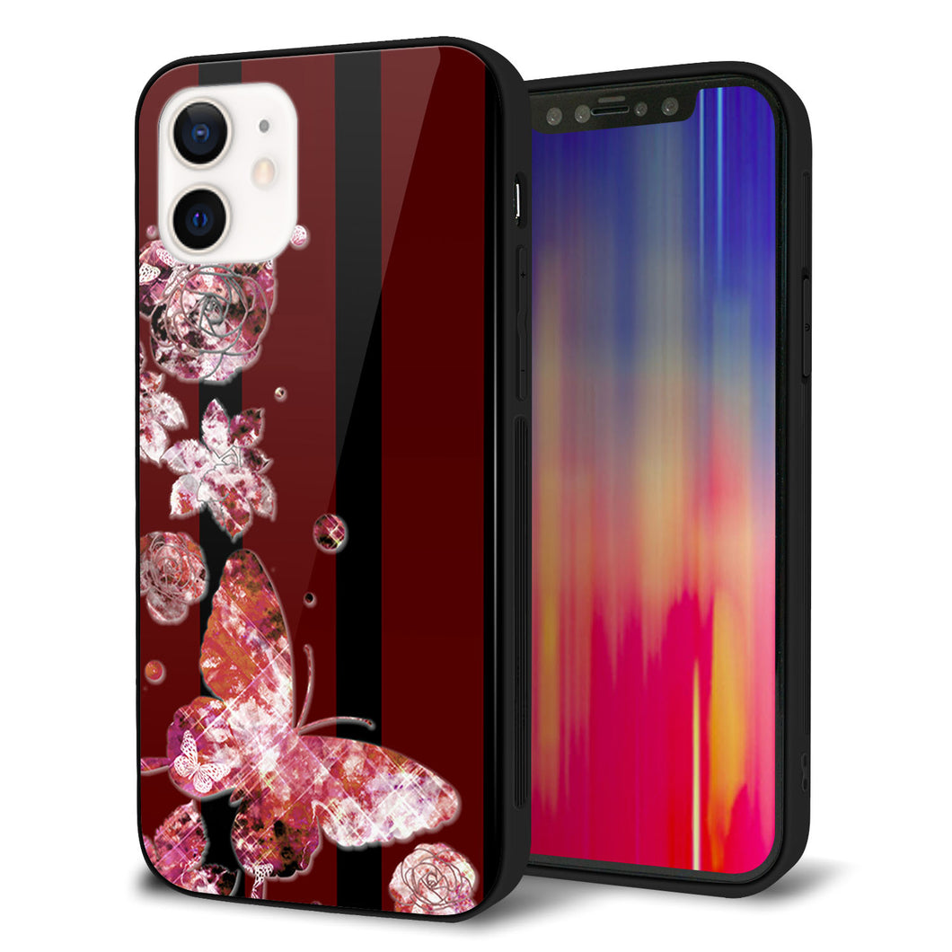 iPhone 12 強化ガラス＆TPUスマホケース ガラプリ【VA814 宝石と蝶】