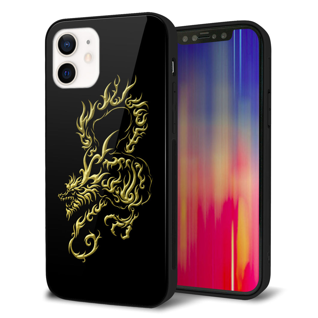 iPhone 12 強化ガラス＆TPUスマホケース ガラプリ【VA831 闇と龍】