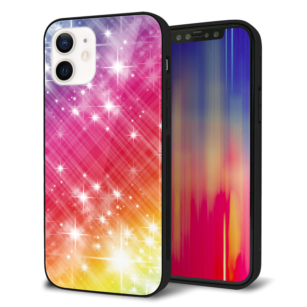 iPhone 12 強化ガラス＆TPUスマホケース ガラプリ【VA872 レインボーフレーム】