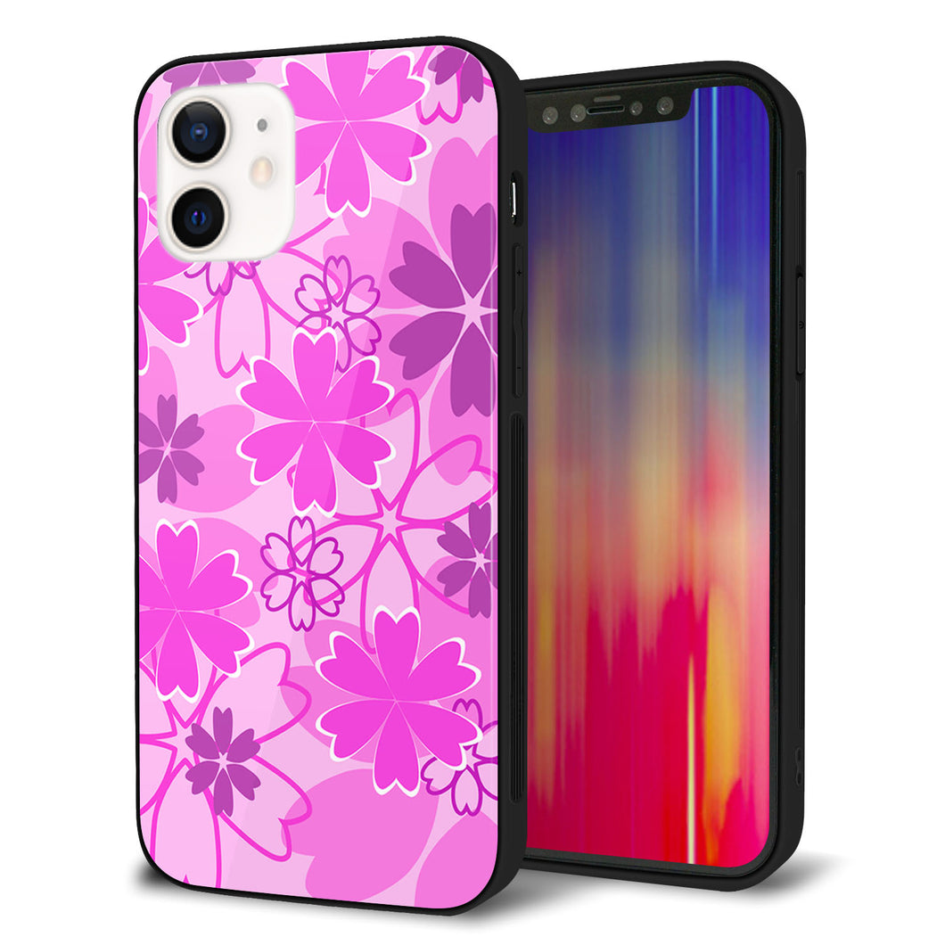 iPhone 12 強化ガラス＆TPUスマホケース ガラプリ【VA961 重なり合う花 ピンク】